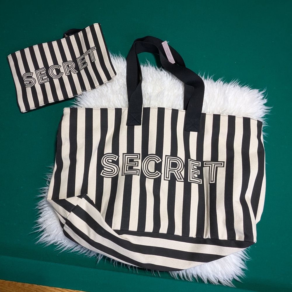 Victoria's Secret Black and White Striped Tote